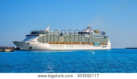 Malaga, Spain - August 21, 2018. Royal Caribbean Independence Of The Seas Cruise Ship Docked At The 