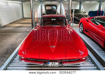 Berlin - May 11, 2019: Sports Car Chevrolet Corvette Sting Ray (c2). 32th Berlin-brandenburg Oldtime