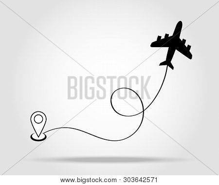 Airplane Fligth Route Or Air Plane Destination Line Path Vector Icon Eps10