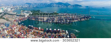 Kwai Chung, Hong Kong 15 May 2019:  Top view of Kwai Chung Cargo Terminal in Hong Kong