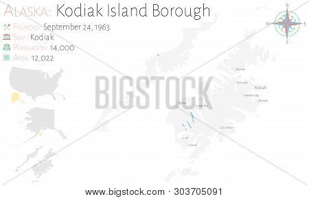 Large And Detailed Map Of Kodiak Island Borough In Alaska, Usa.