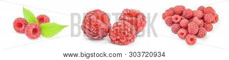 Set Of Raspberries Isolated On A White Background With Clipping Path