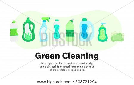 Vector Background With Eco Friendly Household Cleaning Supplies. Natural Detergents. Landing Page Te