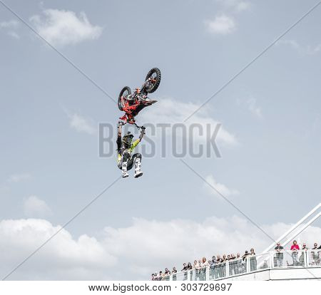 Prague, Czech Republic - 16/5/2019 Fmx Supermann Backflip Trick