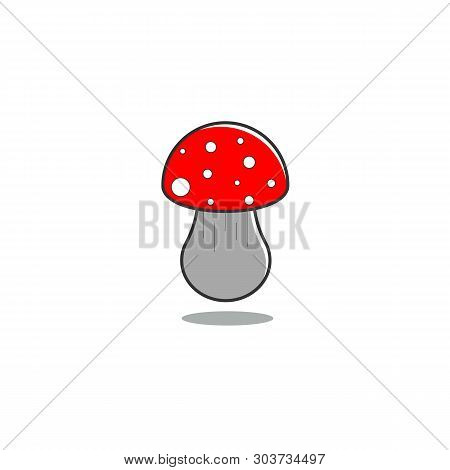 Mushroom Fly Agaric On Isolated Background In Gray Tones And Red Cap. Children Illustrayion.vector I