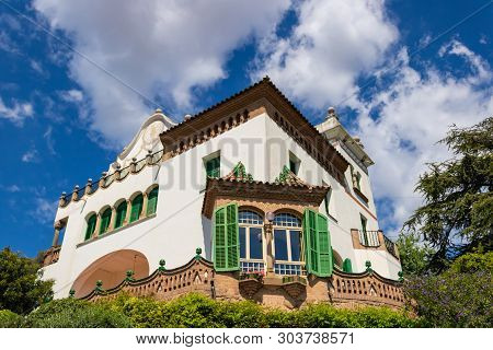 Barcelona, Spain - 20 April 2019: Park Güel, La Casa Trias Building  - Image