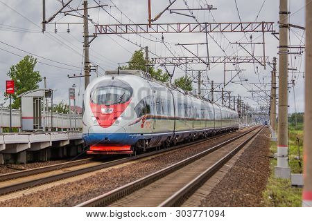 Sapsan High-speed Train. Sapsan On The Platform. Russian Railway. Russia, Tosno District On August 1