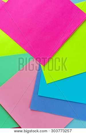 Blue, Pink, Yellow, Purple, Green, Neon Paper Color For Background. Swirling Kaleidoscopic Geometric