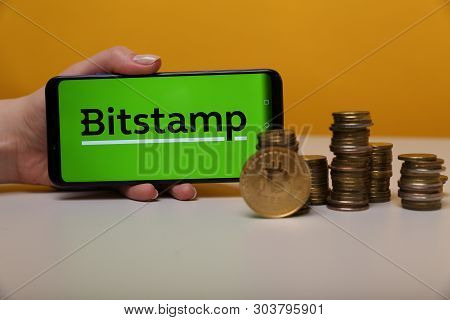 Tula, Russia - May 12 , 2019: Bitstamp On The Phone Display.