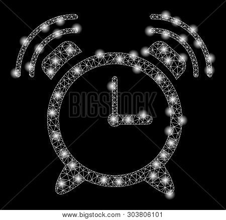 Bright Mesh Buzzer With Lightspot Effect. Abstract Illuminated Model Of Buzzer Icon. Shiny Wire Carc