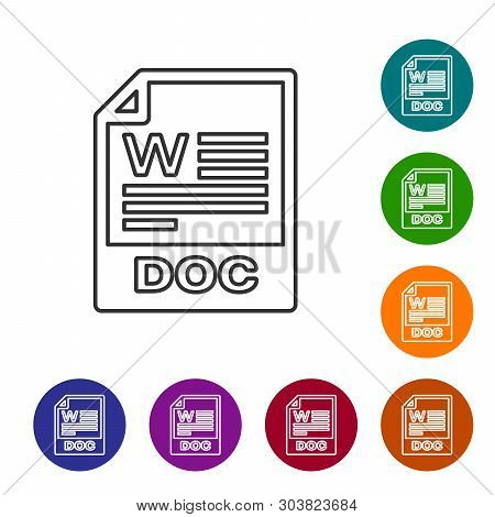 Grey Doc File Document Icon. Download Doc Button Line Icon Isolated On White Background. Doc File Ex