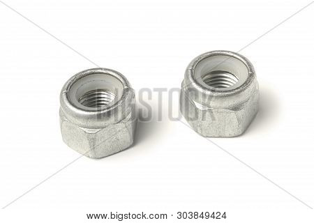 Self-locking Nuts Closeup Isolated On White Background