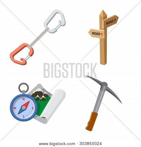 Vector Illustration Of Mountaineering And Peak Icon. Collection Of Mountaineering And Camp Stock Vec