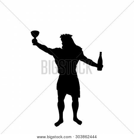 Dionysus Bacchus God Wine Silhouette Ancient Mythology Fantasy. Vector Illustration.