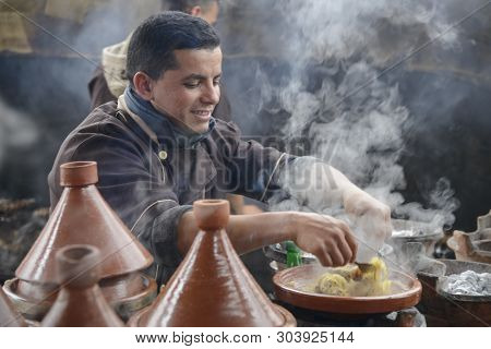 Process Of Cooking Traditional Moroccan Tajin Dish