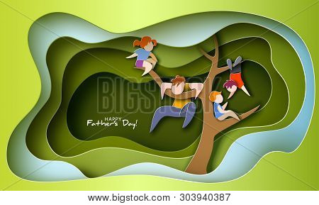 Happy Fathers Day Card. Paper Cut Style