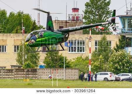 Balashikha, Moscow Region, Russia - May 25, 2019: Helicopter Races By Helicopter Robinson R44 Raven 