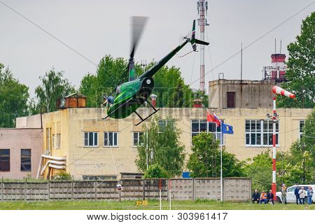 Balashikha, Moscow Region, Russia - May 25, 2019: Helicopter Races By Helicopter Robinson R44 Raven 