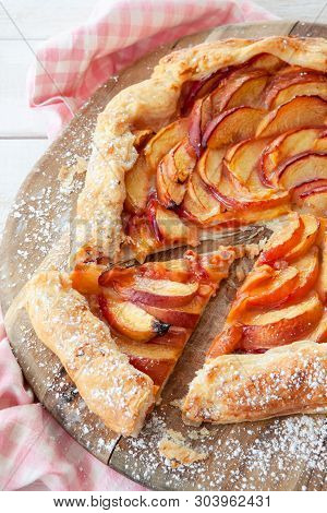Homemade Peach Pie Made With Flakey Puff Pastry