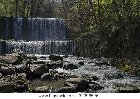 General View Of Part At Waterfall Cascade Of River Bistritsa Between Village  Bistritsa And Village 