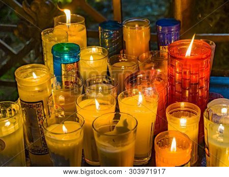 Oaxaca, Mexico - January 5, 2019 Colorful Candles Temple Convent Carmen Alto Church Oaxaca Juarez Me
