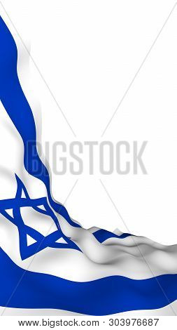 The Flag Of Israel. State Symbol Of The State Of Israel. A Blue Star Of David Between Two Horizontal