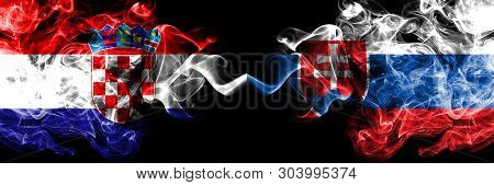 Croatia, Croatian, Slovakia, Slovakian Competition Thick Colorful Smoky Flags. European Football Qua