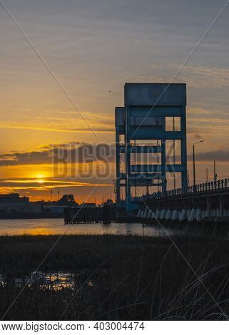 View Of A Beautiful Sunset In Background Of Mare Island In Vallejo, Ca. , Solano County Seen From Th