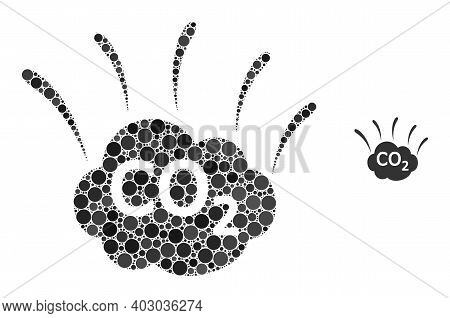 Co2 Emission Cloud Composition Of Dots In Various Sizes And Color Tinges. Vector Round Dots Are Unit