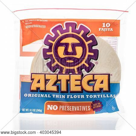 Winneconne, Wi -4 January 2021: A Package Of Package Of Azteca Soft Flour Tortillas Shells On An Iso