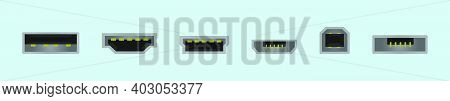 Set Of Usb Ports Cartoon Icon Design Template With Various Models. Modern Vector Illustration Isolat