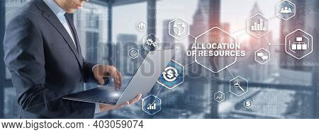Allocation Of Resources Concept On Virtual 3d Screen. Strategic Planning.