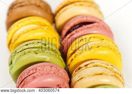 Macaron. Traditional French Colorful Macarons Close Up Asbackground, Macro