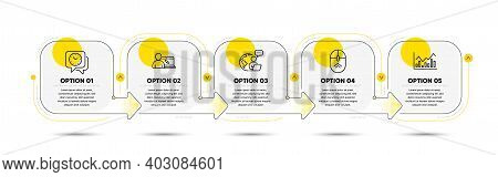 Clock, Online Education And Infochart Line Icons Set. Timeline Process Flowchart. Swipe Up Sign. Tim