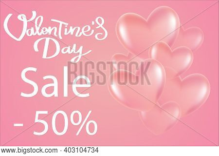 Happy Valentines Day Sale Background With Balloons Heart Pattern. Vector Illustration. Wallpaper, Fl