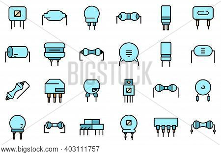 Resistor Icons Set. Outline Set Of Resistor Vector Icons Thin Line Color Flat On White