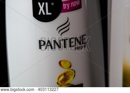 Pantene For Women, Products For Washing Hair Isolated On Black Background. Bucharest, Romania, 2021