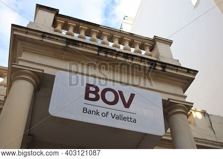 Valletta, Malta - October 20, 2020: Bank Of Valletta Branch. Bov Is A Maltese Bank And Financial Ser