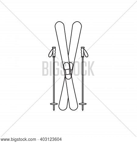 Vector Flat Crossed Ski Isolated On White Background