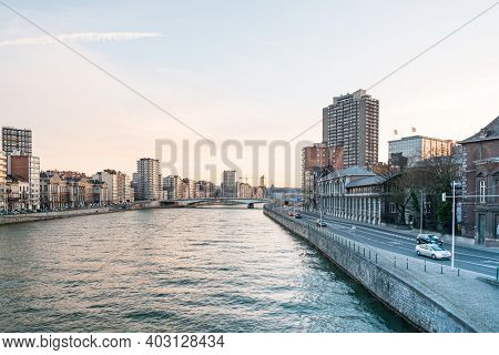 LIEGE, BELGIUM - February 24, 2018: view of Buildings around Liege city, Belgium