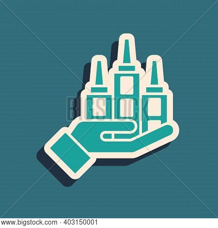 Green Skyscraper Icon Isolated On Green Background. Metropolis Architecture Panoramic Landscape. Lon