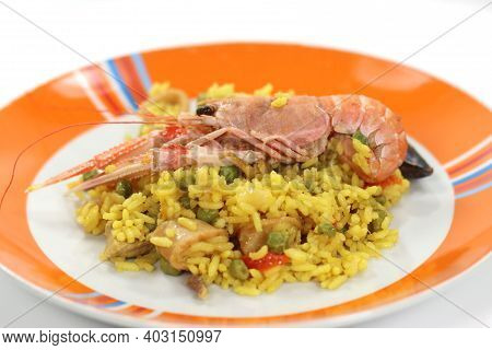Rotisserie Prepared Valencian Paella Risotto With Sea Fish Rotisserie Prepared Valencian Paella Riso
