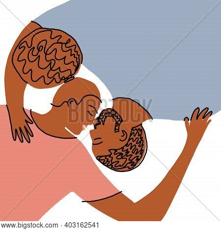Cute African Heterosexual Couple. Isolated Romantic Illustration People In Love, Relationship, Kiss.
