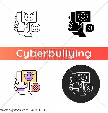 Social Media Cyberbullying Icon. Teenager Cyberharassment. Hurtful Online Comments. Internet Hate Fr