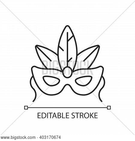Masks Linear Icon. Carnival Dressing. Costume For Masquerade. Fantasy Orante Face Mask. Thin Line Cu