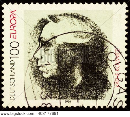 Moscow, Russia - January 11, 2021: Stamp Printed In Germany Shows Portrait Of German Artist, Painter