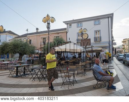 Tortoli, Sardinia, Italy, September 9, 2020: View Of Piazza Roma Square At Old Town Of Tortoli With 