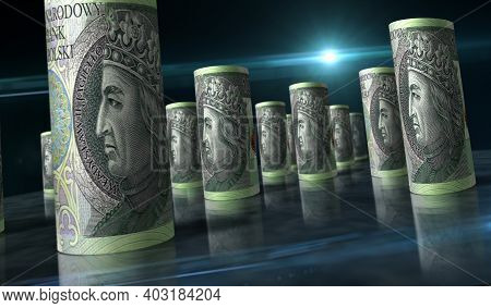 Polish Zloty Money Banknotes Rolls Illustration