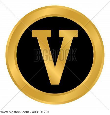 Golden Roman Numeral Five Button. Vector Illustration.