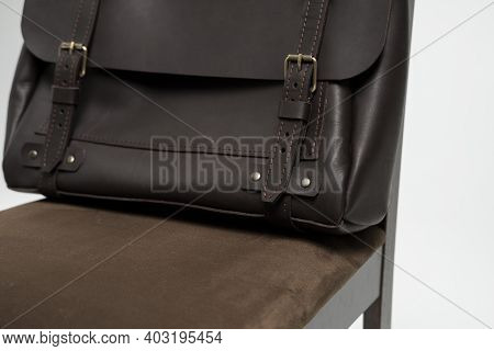Details Of Brown Mens Shoulder Leather Bag For A Documents And Laptop On A Brown Chair With A White 